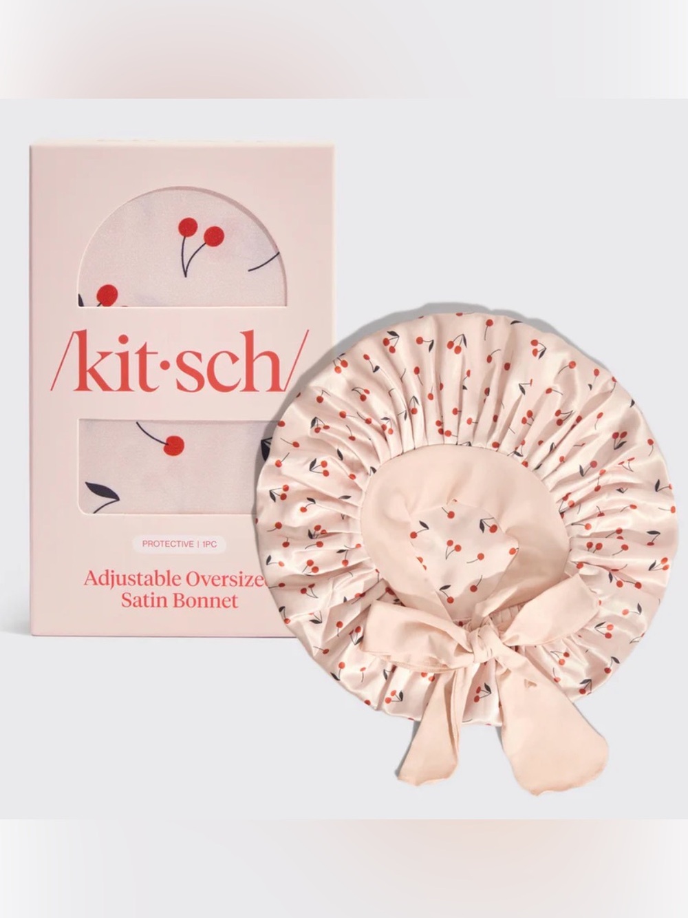 Kitsch Satin Cherry Print  Oversized Adjustable Bonnet 🍒 - NWT